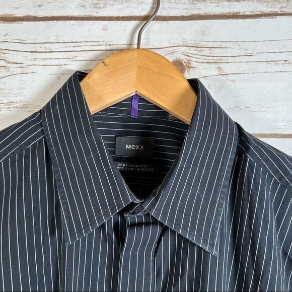 🎇MEXX BlackSemi Slim Fit Pin Strip Dress Shirt Size Large - Picture 6 of 8